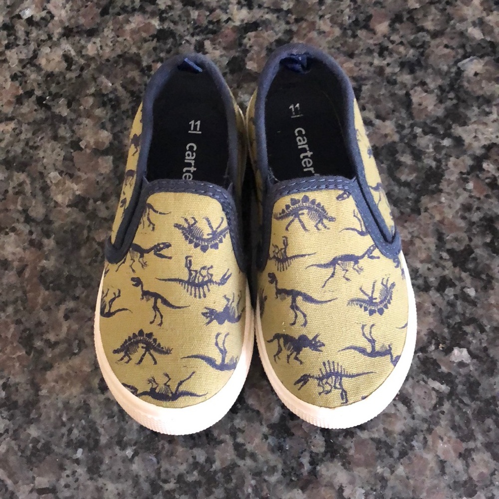 Green Dino print slip on sneakers